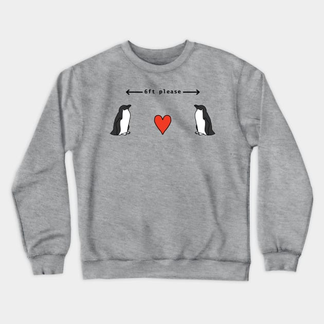 Funny Social Distancing Penguins Red Heart Crewneck Sweatshirt by ellenhenryart